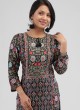 Black And Multi-Color Satin Silk Kurti